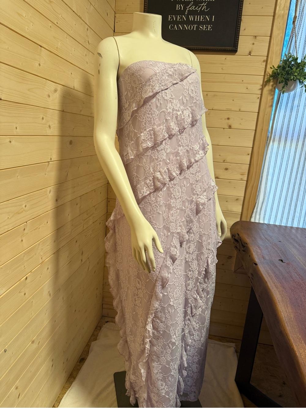 Forever 21 Strapless Lace Ruffle Maxi Dress in Light Lavender